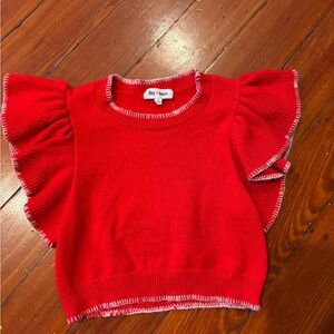 Stylish Red Ruffle Sleeve woman’s top